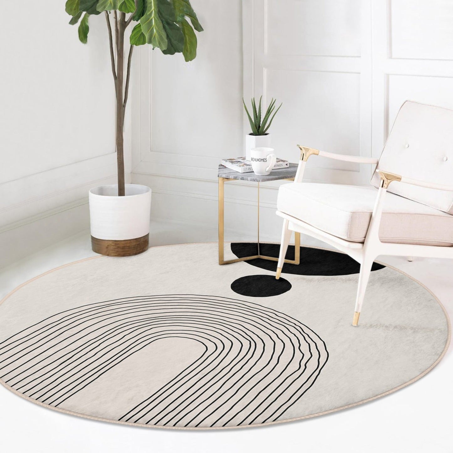 Abstract Round Rug, Minimalist Home Area Rug