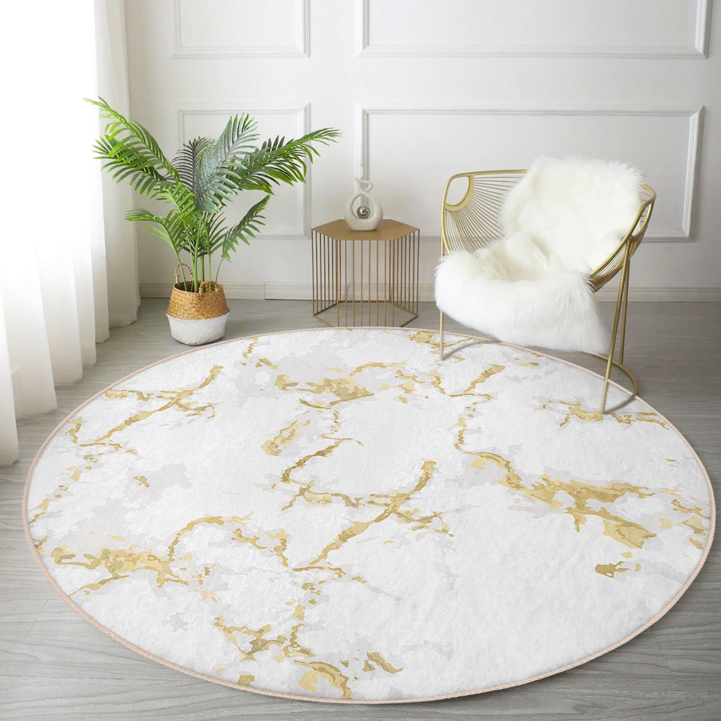 White Modern Home Decorative Washable Round Rug | Homeezone