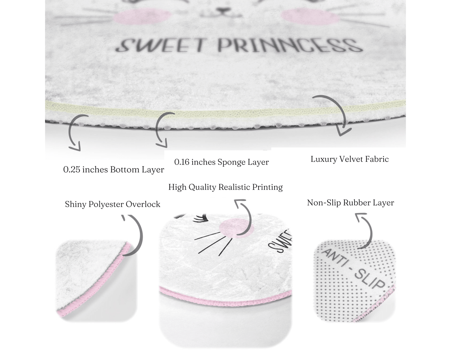 Cute Cat Princess Patterned Decorative Round Rug
