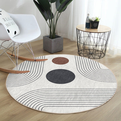 Abstract Round Rug, Minimalist Home Area Rug, Living Room Circle