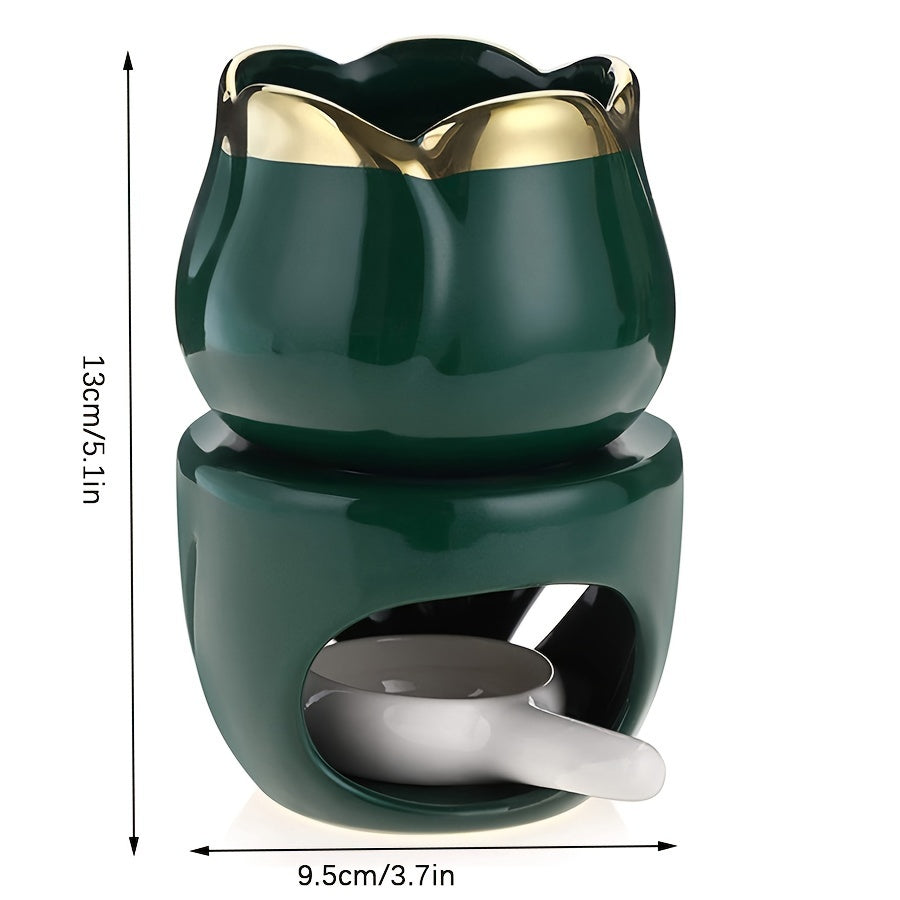 1Set Tulip-Shaped Ceramic Aromatherapy Diffuser and Candle Holder Set