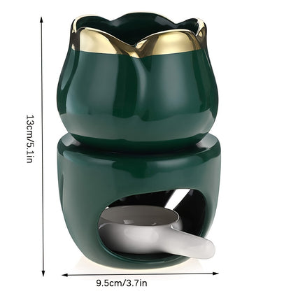 1Set Tulip-Shaped Ceramic Aromatherapy Diffuser and Candle Holder Set