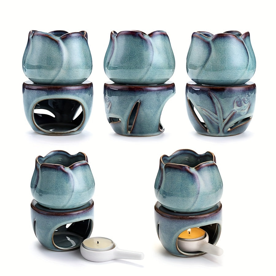 1Set Tulip-Shaped Ceramic Aromatherapy Diffuser and Candle Holder Set