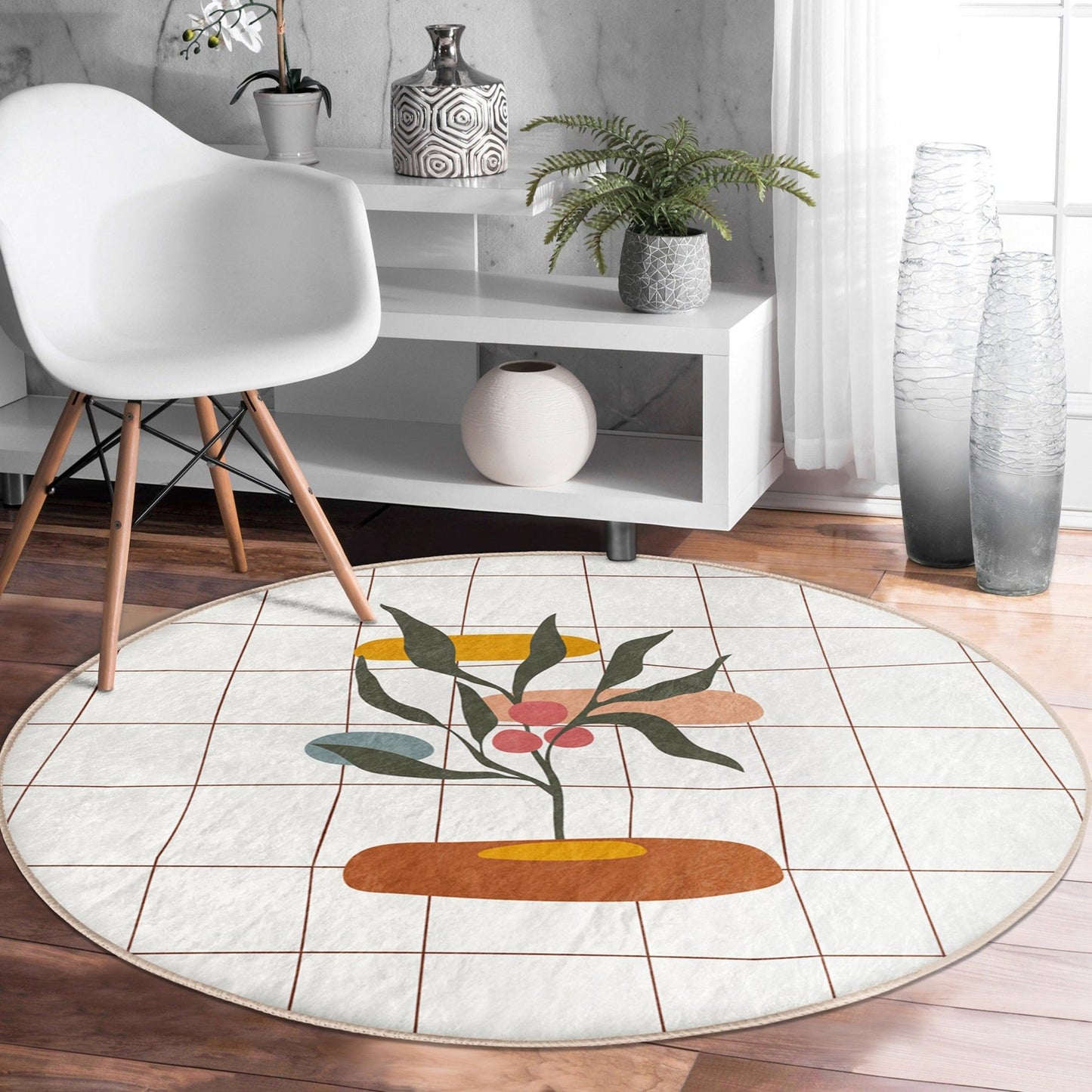 Abstract Round Rug, Living Room Area Rug, Minimalist Home Decor Floor