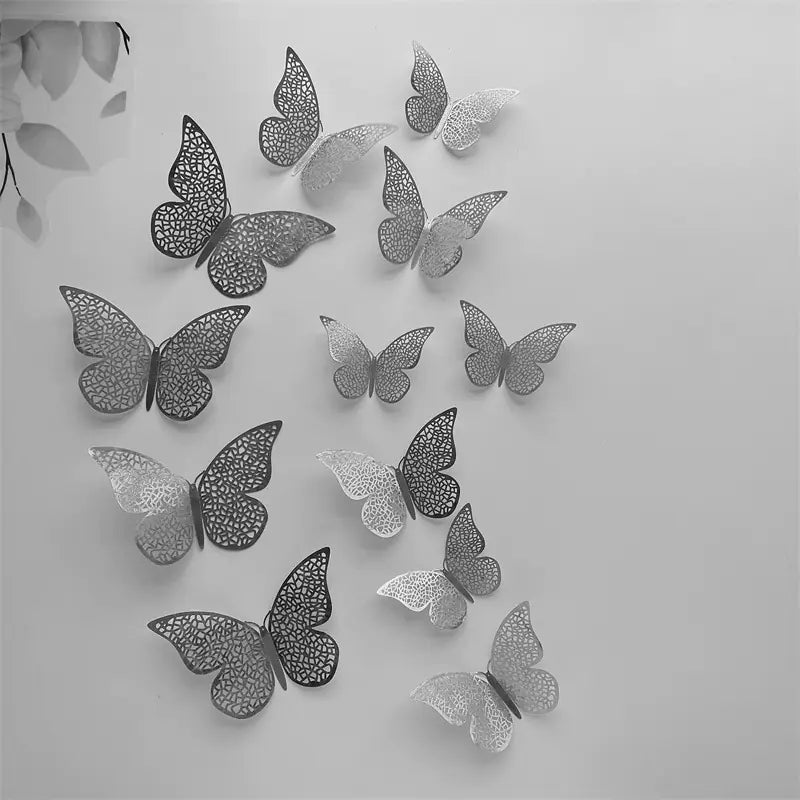 12pcs 3D Golden Hollow Butterfly Wall Art Stickers