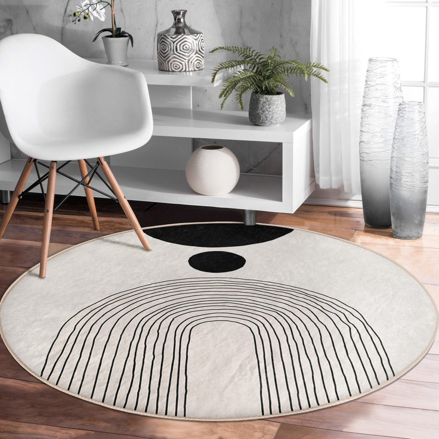 Abstract Round Rug, Minimalist Home Area Rug