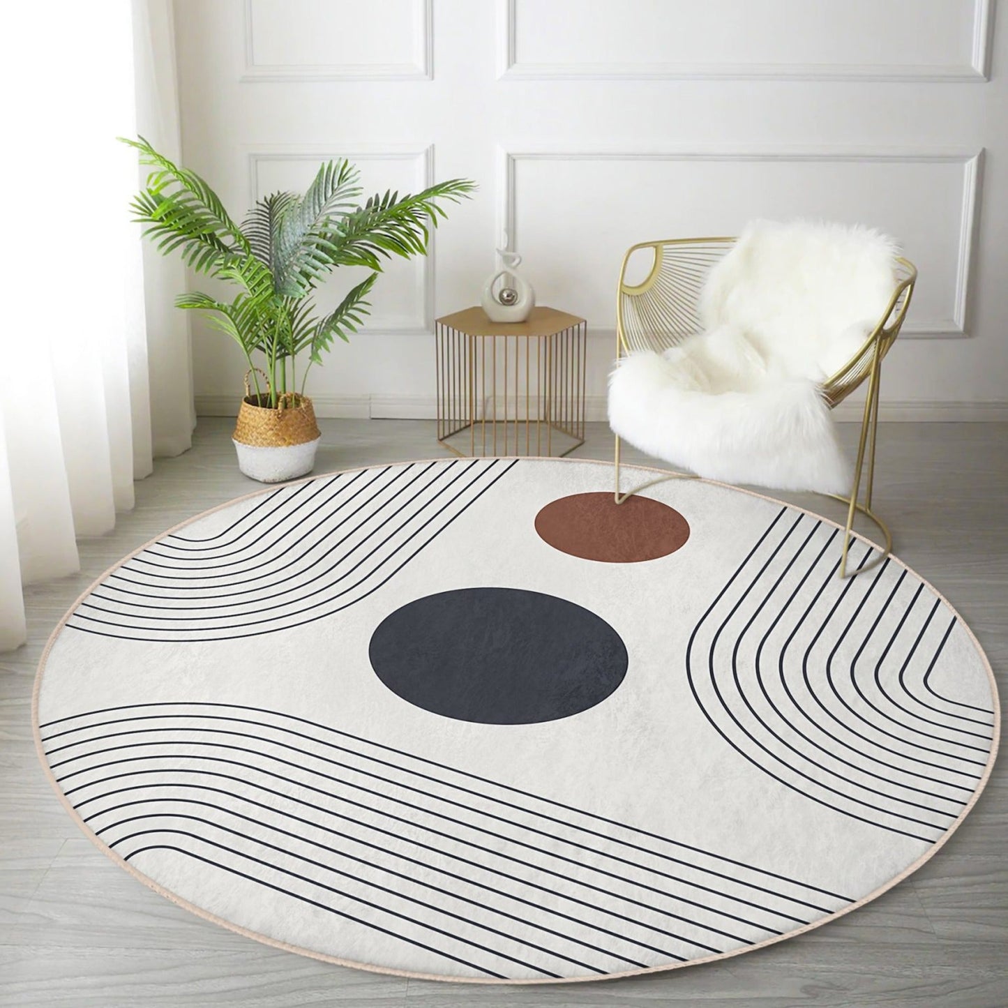 Abstract Round Rug, Minimalist Home Area Rug, Living Room Circle