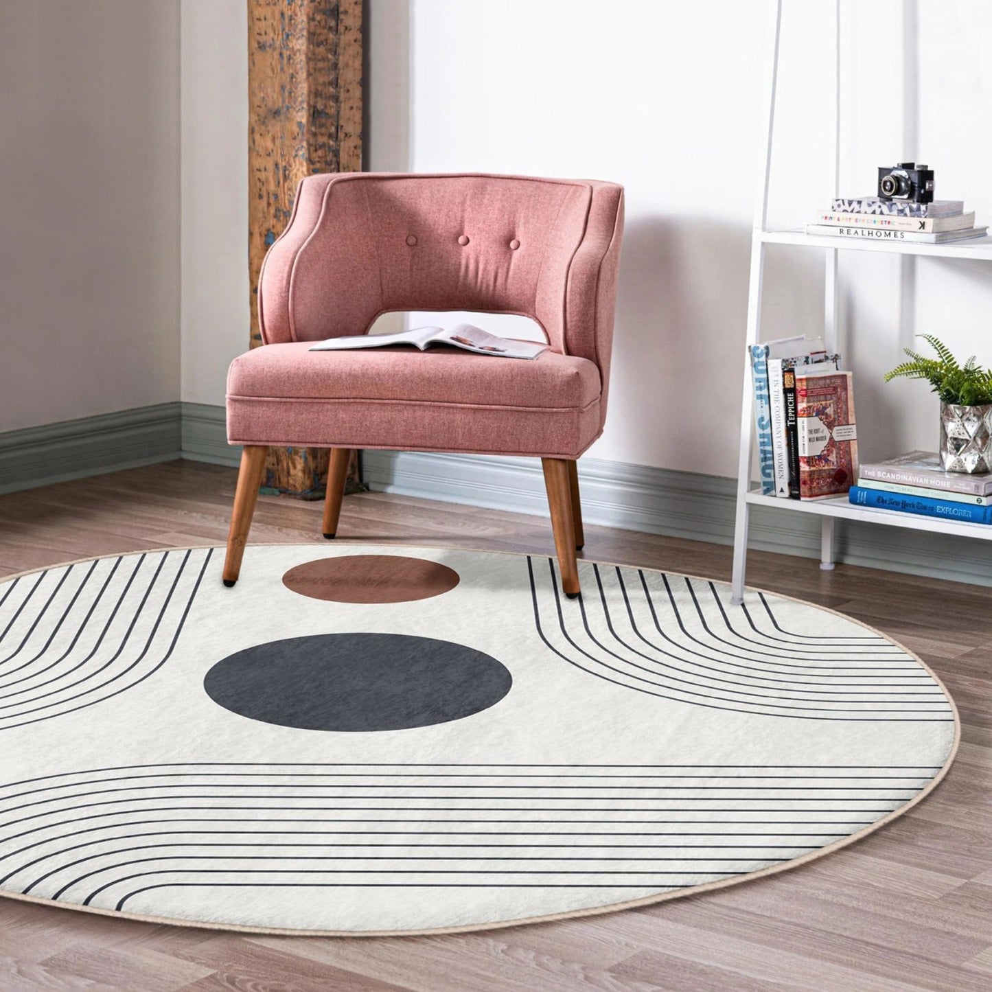 Abstract Round Rug, Minimalist Home Area Rug, Living Room Circle