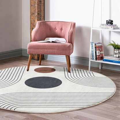 Abstract Round Rug, Minimalist Home Area Rug, Living Room Circle