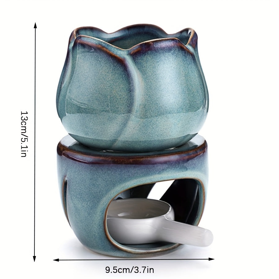 1Set Tulip-Shaped Ceramic Aromatherapy Diffuser and Candle Holder Set