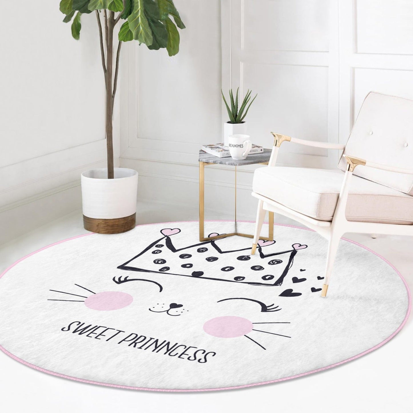 Cute Cat Princess Patterned Decorative Round Rug