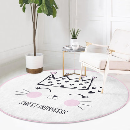 Cute Cat Princess Patterned Decorative Round Rug