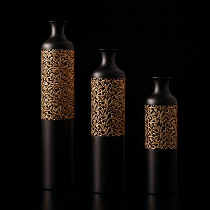 Luxury Black Metal Vase Set of 3