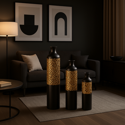 Luxury Black Metal Vase Set of 3