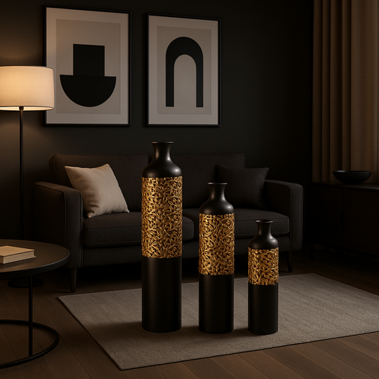 Luxury Black Metal Vase Set of 3