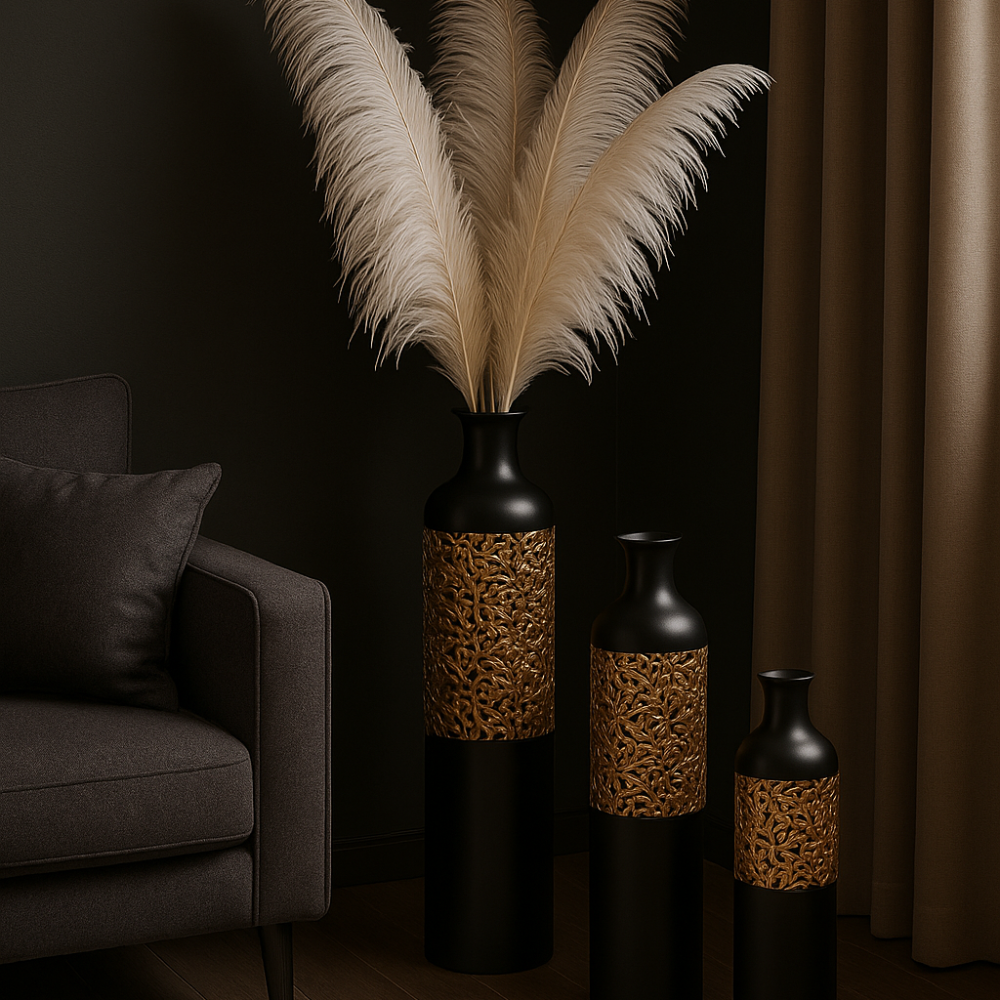 Luxury Black Metal Vase Set of 3