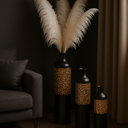 Luxury Black Metal Vase Set of 3