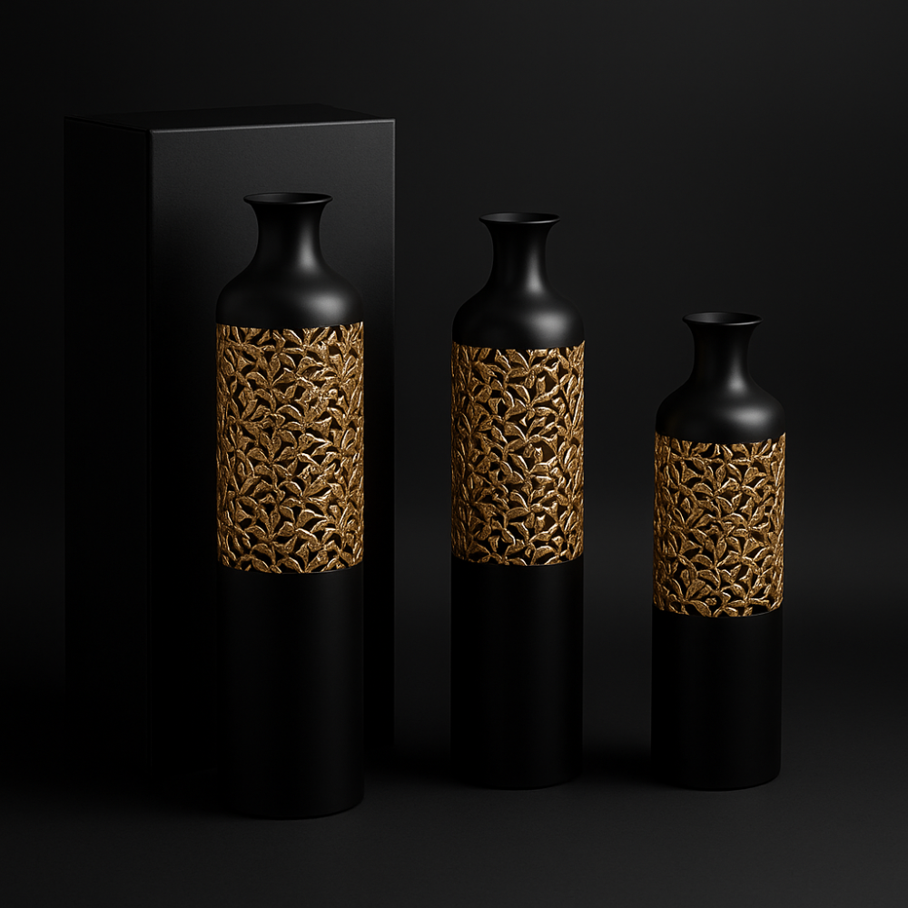 Luxury Black Metal Vase Set of 3