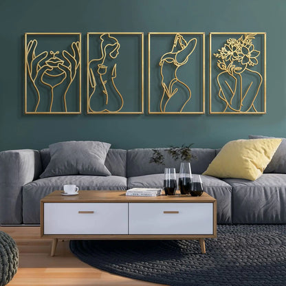Glamativity 4 Pack Gold Wall Art Décor Minimalist Décor (Gold Classic Style M Size 17 x 11.8)