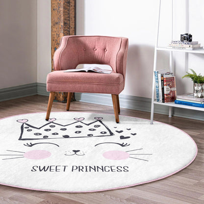 Cute Cat Princess Patterned Decorative Round Rug