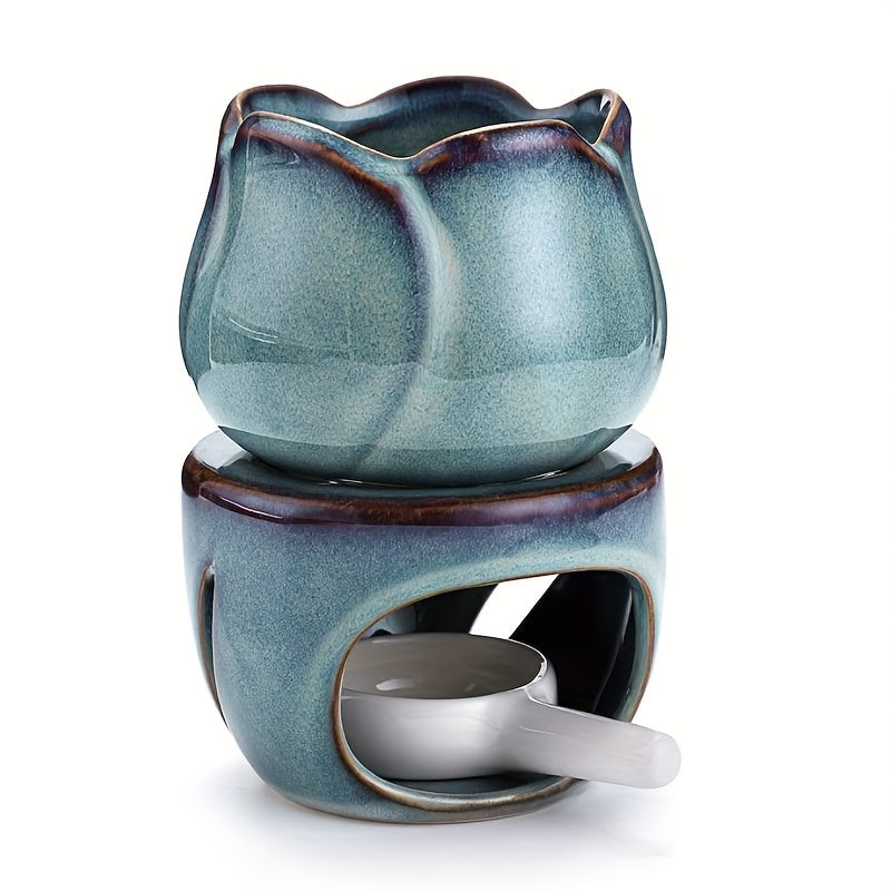 1Set Tulip-Shaped Ceramic Aromatherapy Diffuser and Candle Holder Set