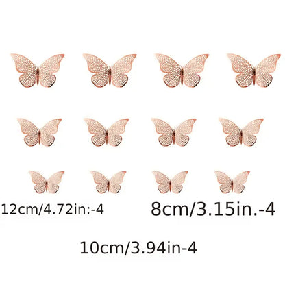 12pcs 3D Golden Hollow Butterfly Wall Art Stickers