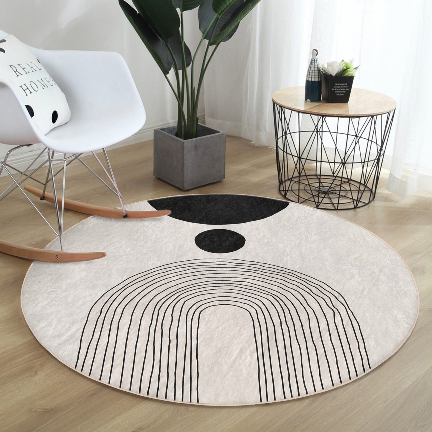 Abstract Round Rug, Minimalist Home Area Rug