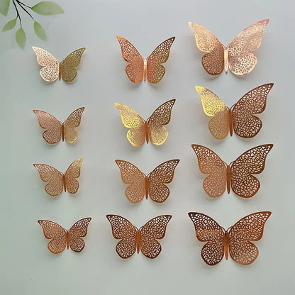 12pcs 3D Golden Hollow Butterfly Wall Art Stickers