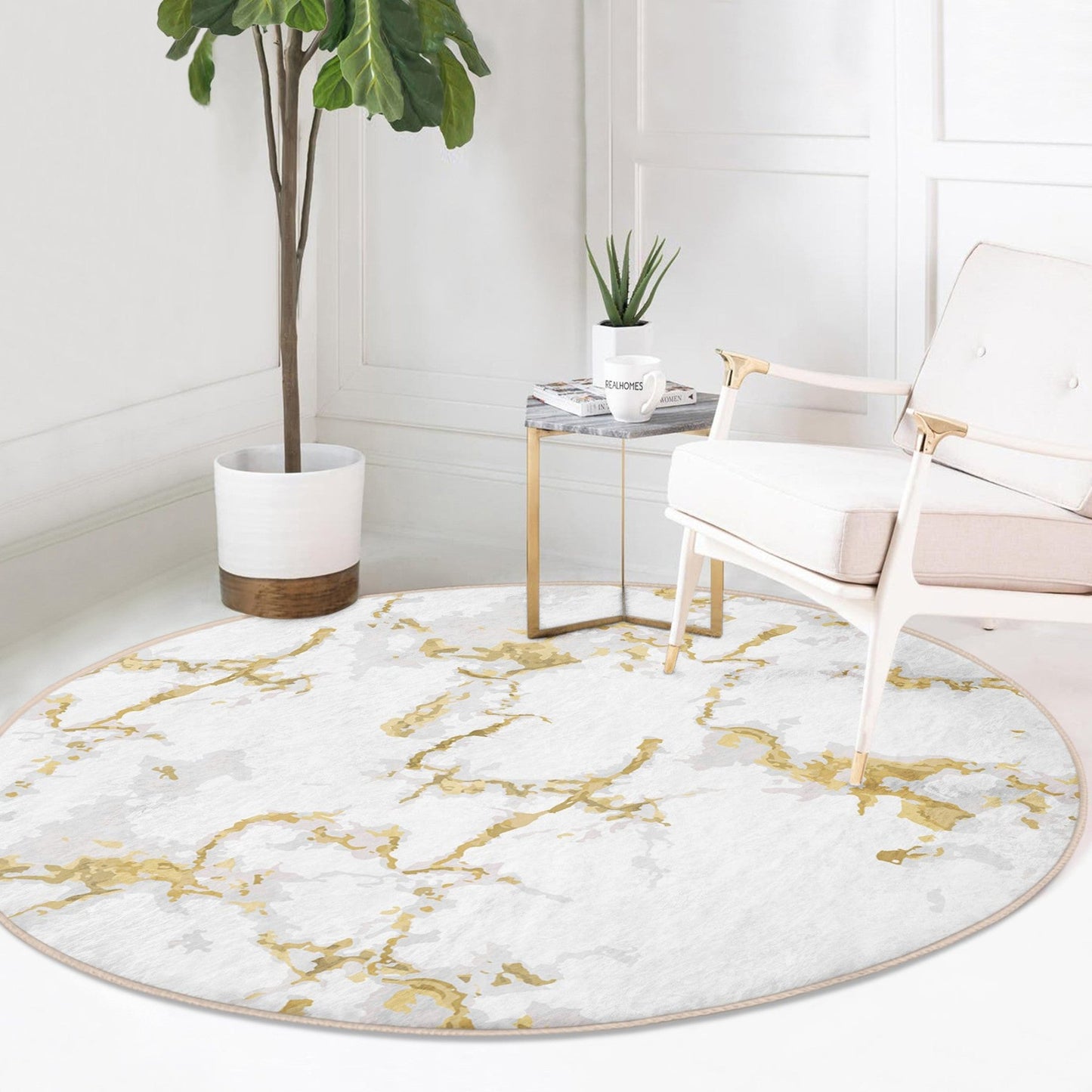 White Modern Home Decorative Washable Round Rug | Homeezone