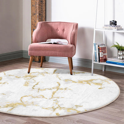 White Modern Home Decorative Washable Round Rug | Homeezone