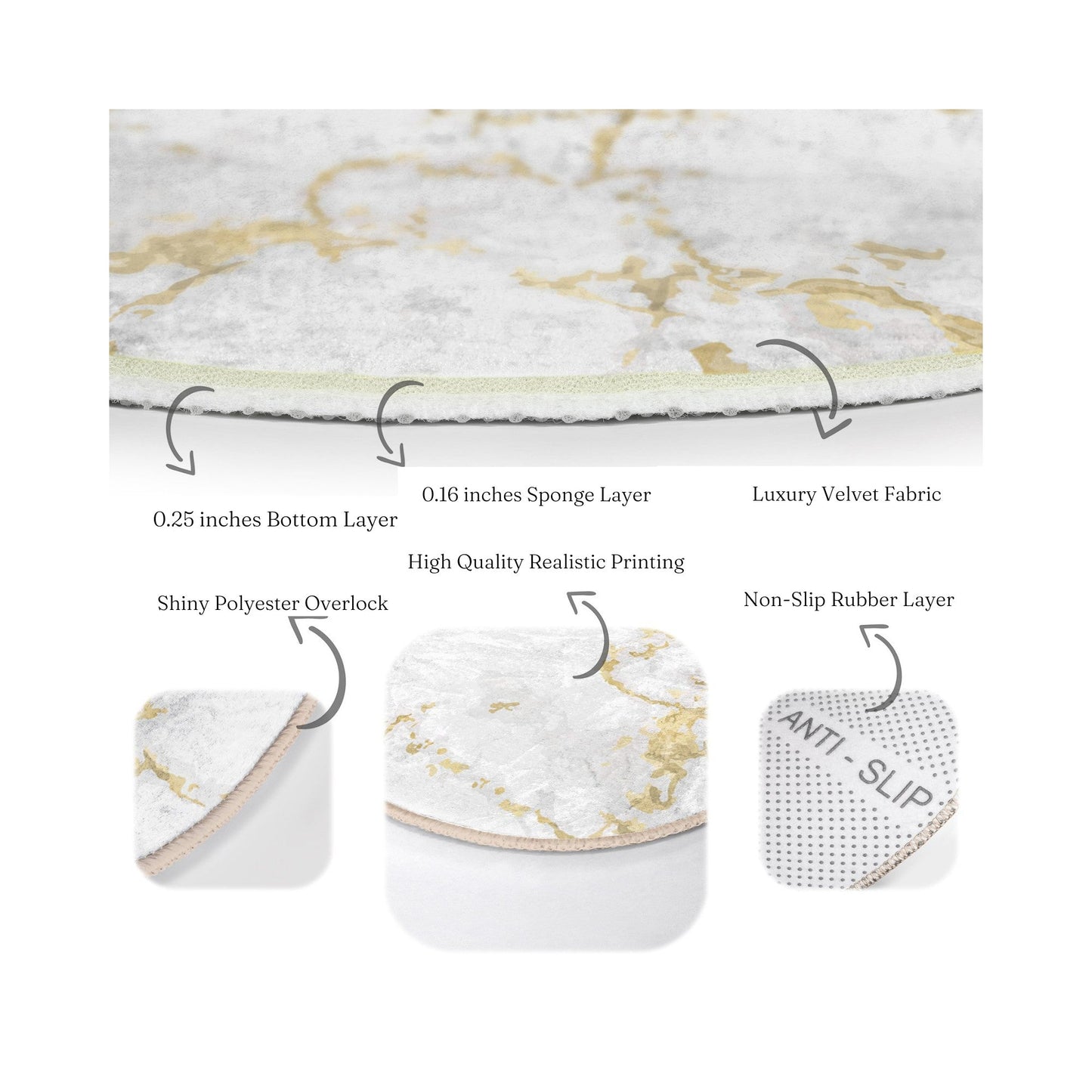 White Modern Home Decorative Washable Round Rug | Homeezone