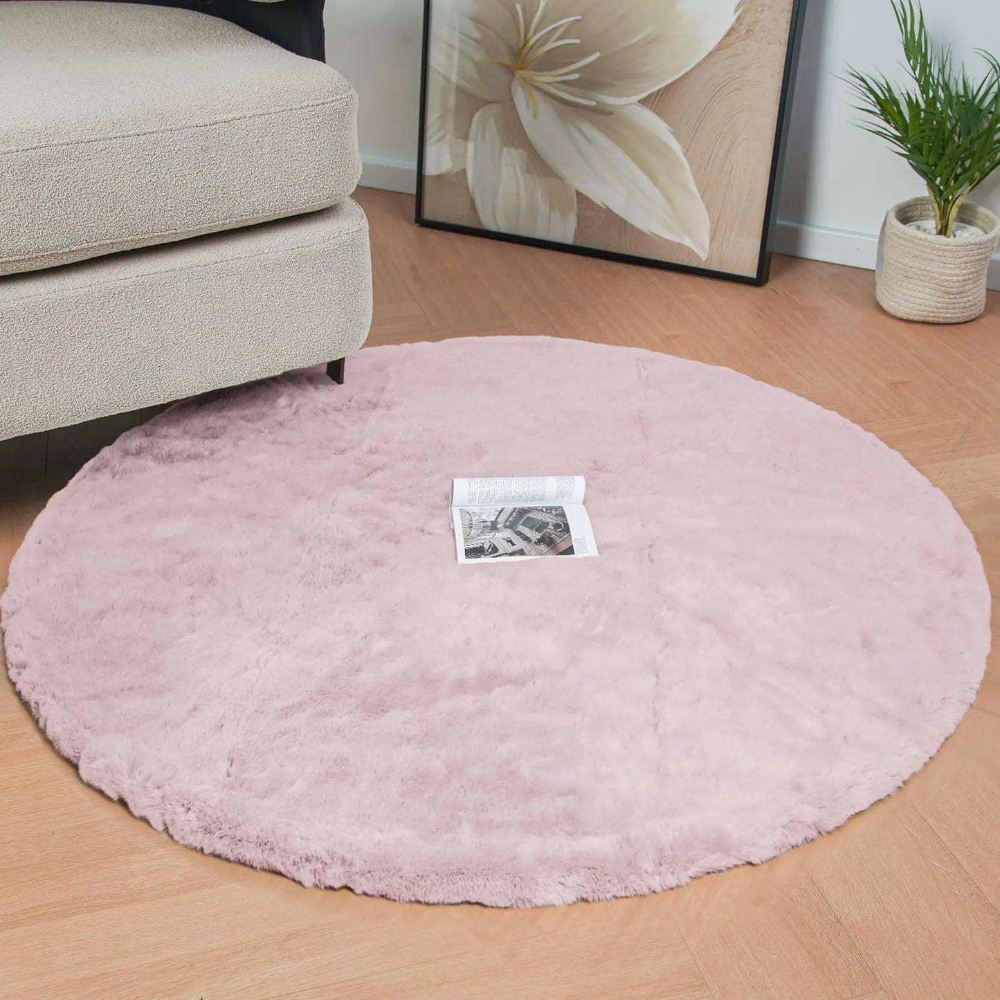ORINOVA Pink Boho Faux Rabbit Fluffy Fur Rugs for Bedroom 4ft