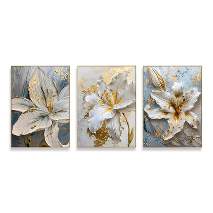 Gold and White Flower Oil Painting