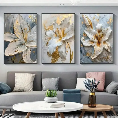 3D Gold and White Flower Canvas