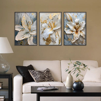 Gold and White Flower Oil Painting