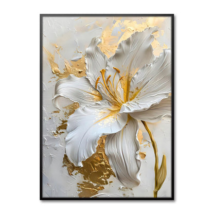 Gold and White Flower Oil Painting