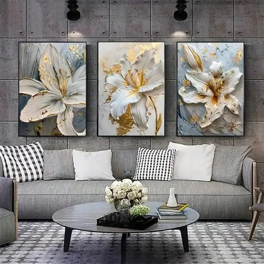 3D Gold and White Flower Canvas