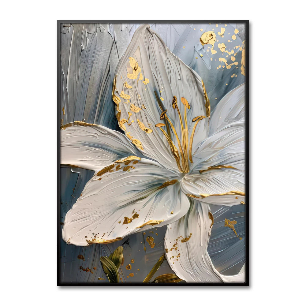Gold and White Flower Oil Painting