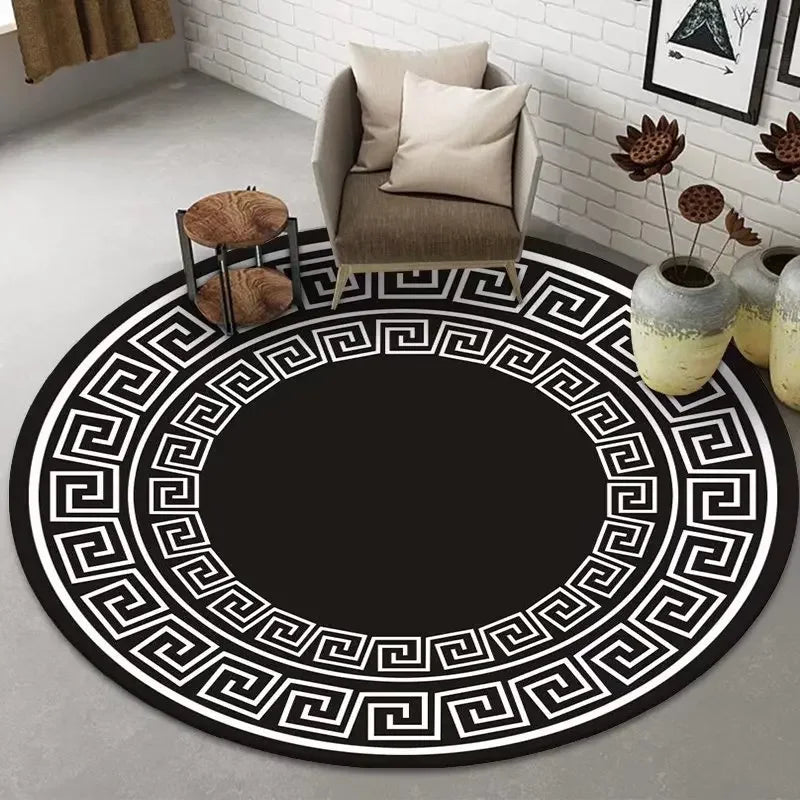 Luxury Round Black & White Rug