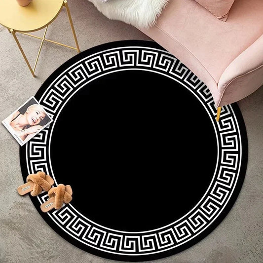 Luxury Round Black & White Rug