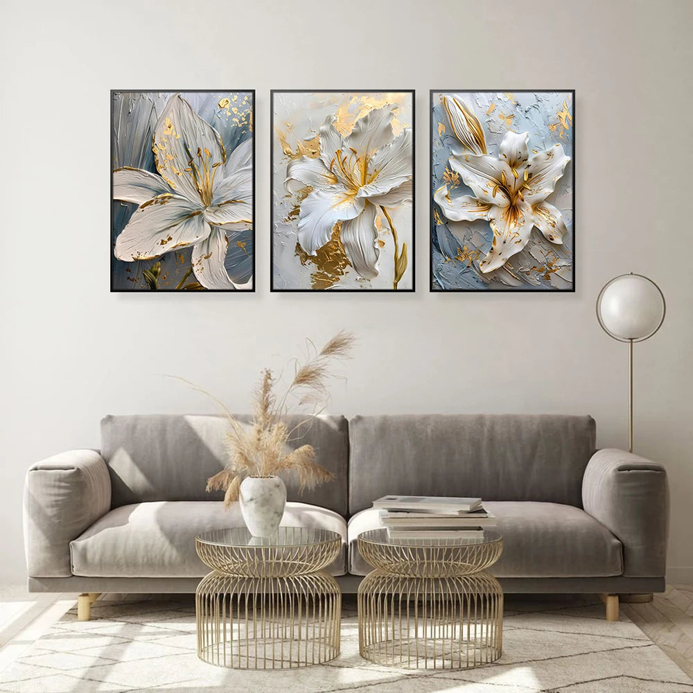 Gold and White Flower Oil Painting