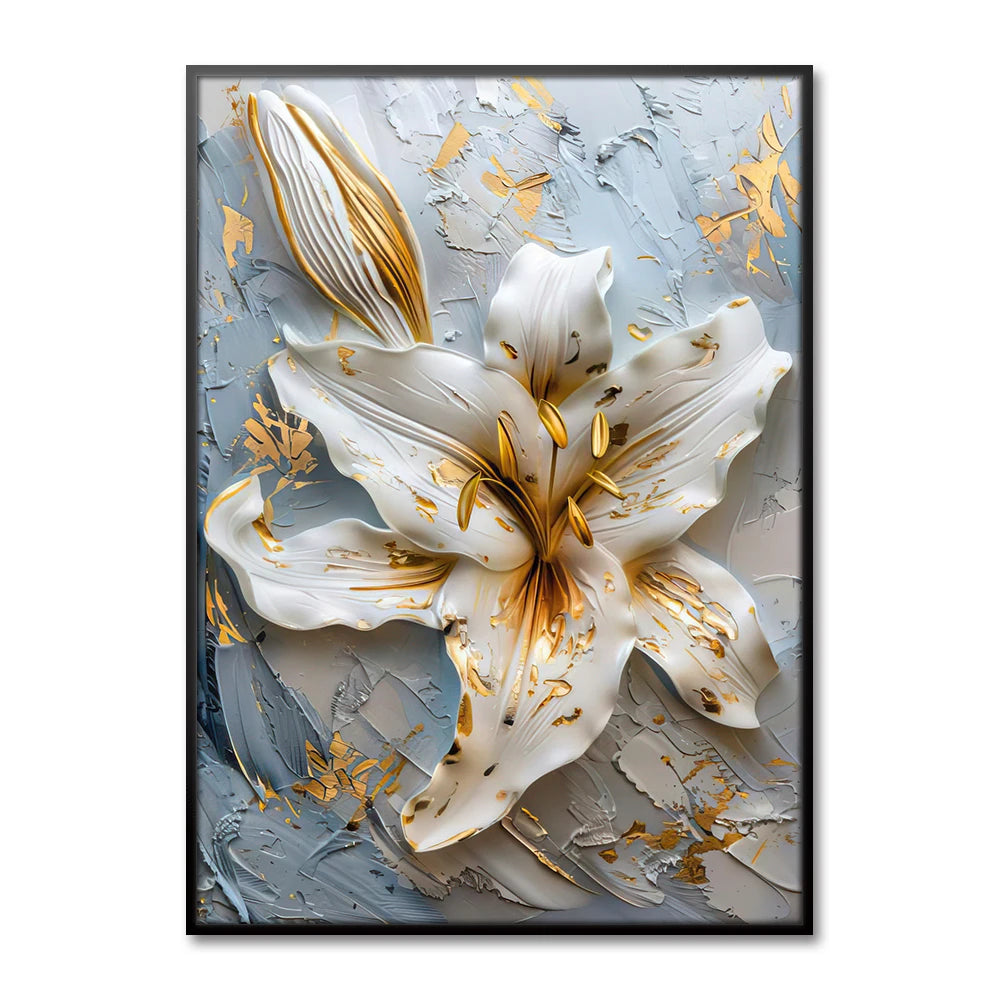Gold and White Flower Oil Painting