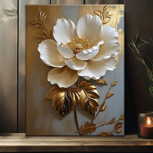 3D Vintage Gold Flower Canvas – Elegant Wall Art for Home Decor