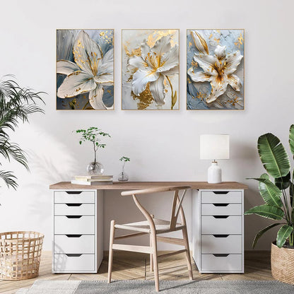 Gold and White Flower Oil Painting
