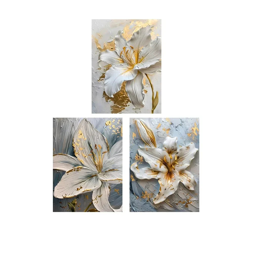 3D Gold and White Flower Canvas