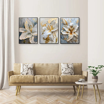 Gold and White Flower Oil Painting