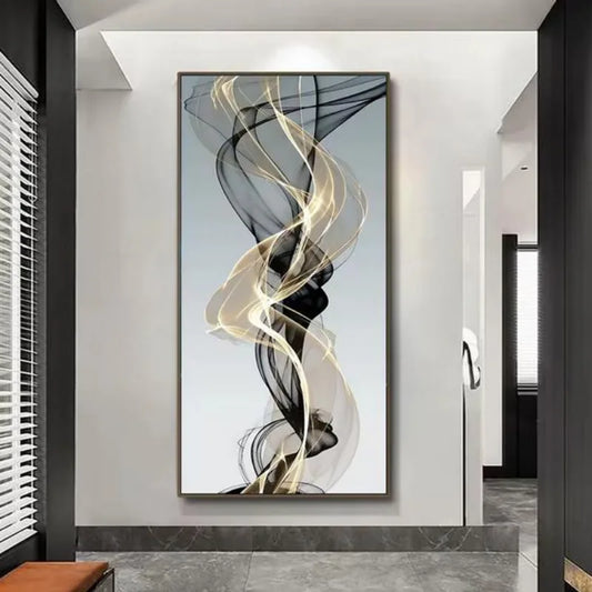 Abstract Floating Black Gold Canvas – Modern Wall Art for Home & Office