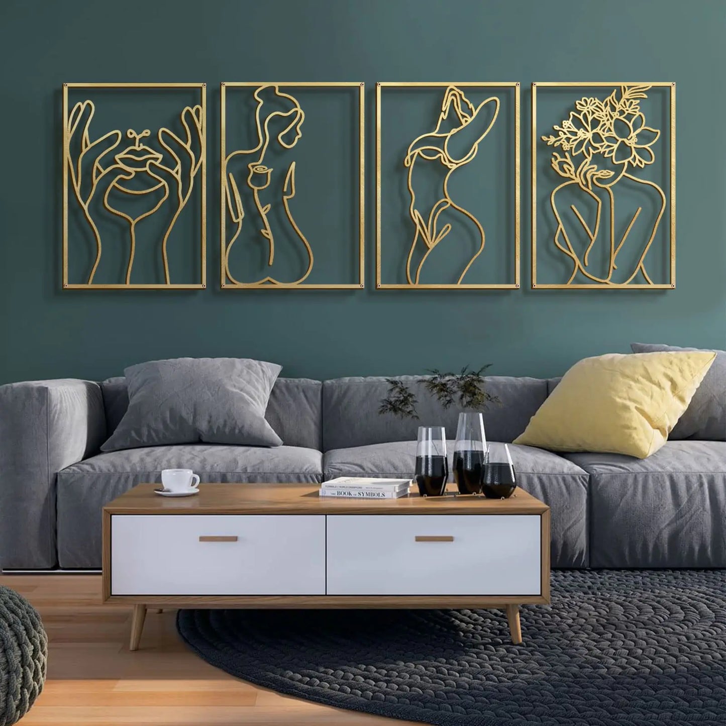 Glamativity 4 Pack Gold Wall Art Décor Minimalist Décor (Gold Classic Style M Size 17 x 11.8)