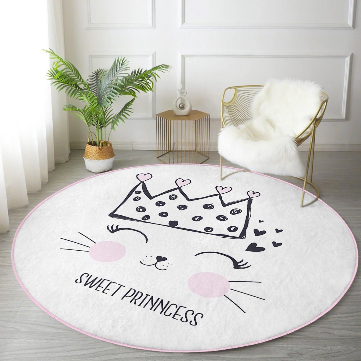 Cute Cat Princess Patterned Decorative Round Rug