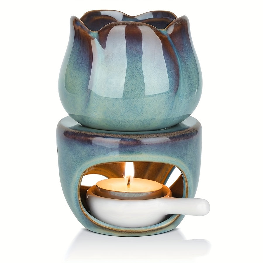 1Set Tulip-Shaped Ceramic Aromatherapy Diffuser and Candle Holder Set